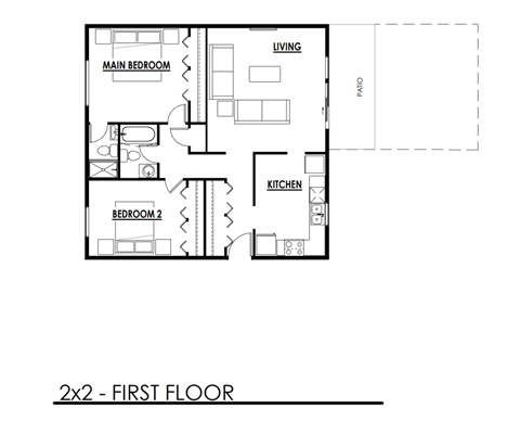 Floor plan for 2 beds, 2 baths, 922 sqft